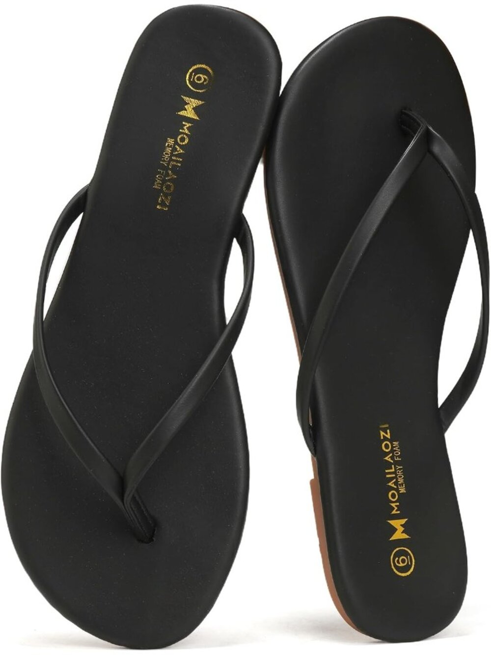 Women Black Memory Foam Cushioned Sole Lightweight Flat Thong Flip-Flop Sandals
